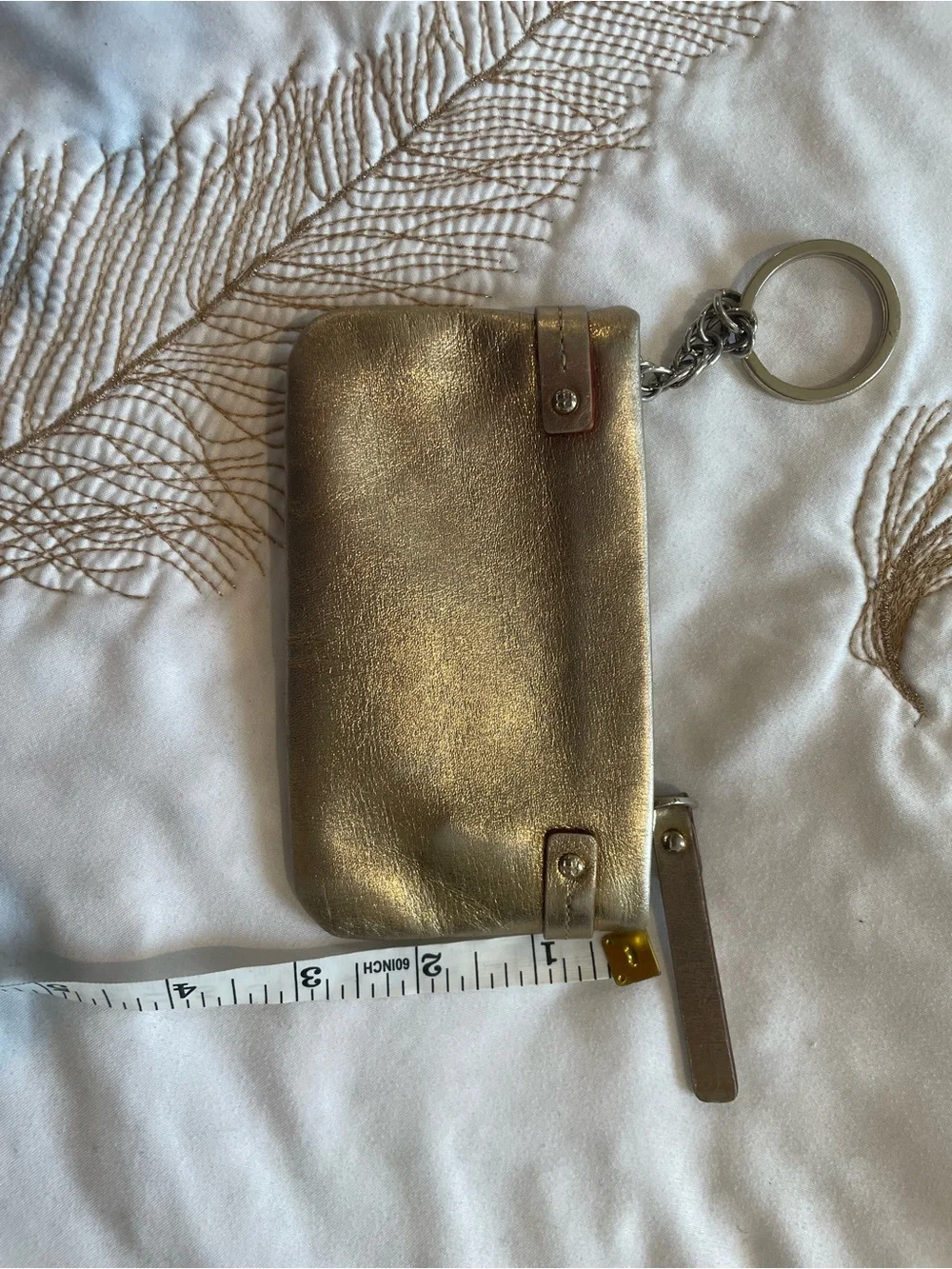 kate spade Metallic Gold Leather Key Pouch with Chain Ring